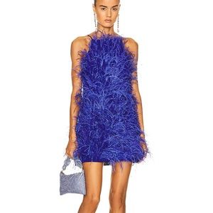 Cult Gaia Shannon feather dress Persian blue